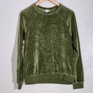 Kule Velvet Crewneck Sweater in Forest Green